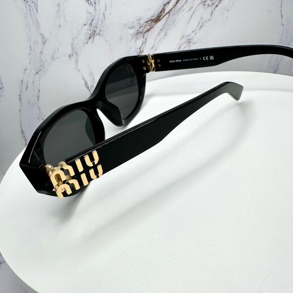 New MIU MIU Sunglasses Black Gold Rectangle Cat Eye Geometric Authentic - Picture 4 of 16